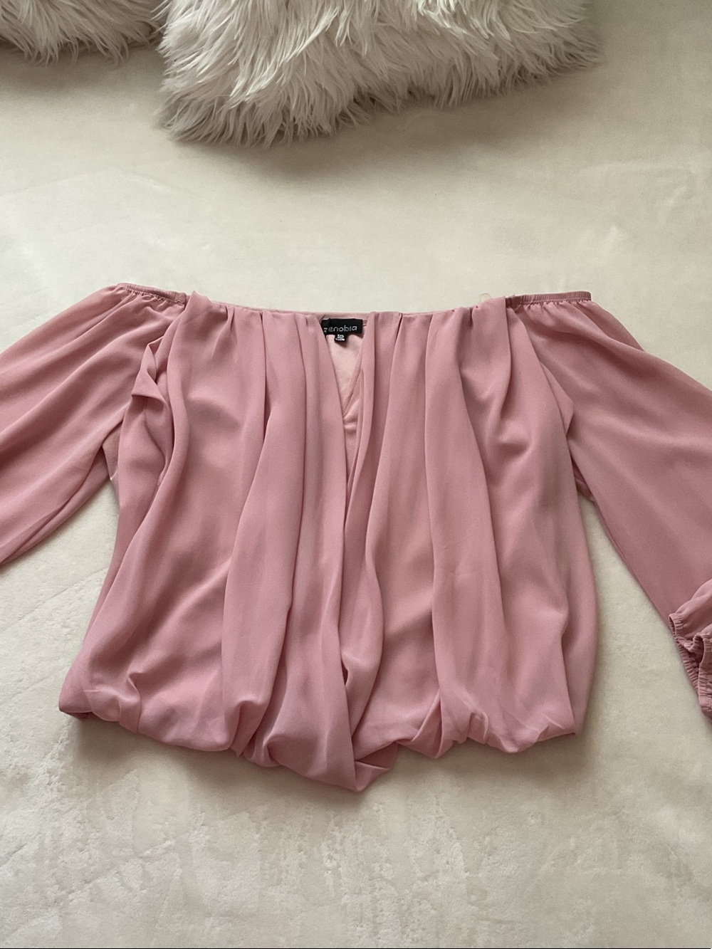 Zenobia Blush Pink Off-Shoulder Peasant Blouse